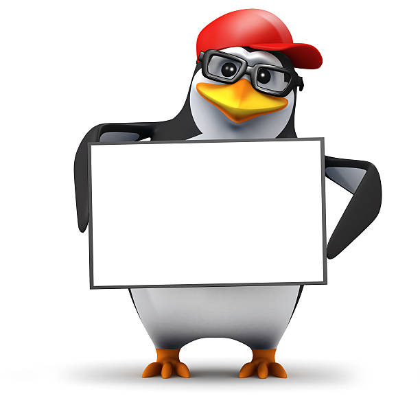 istock 3d Penguin holds a blank banner 480128939