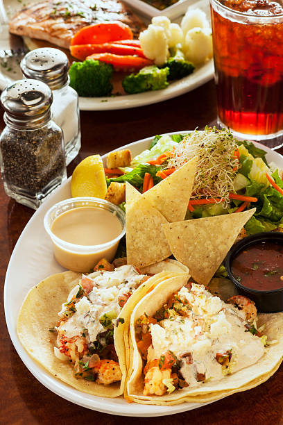 istock langostino tacos, also referred to as shrimp tacos 480129244