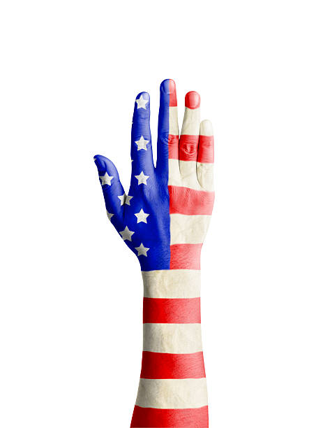 istock Hand of young man raised with USA flag 480129360