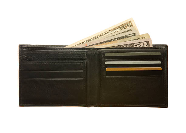 Black leather wallet with Dollar notes and credit cards