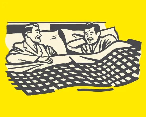 Vector illustration of Two Men Talking in Bed