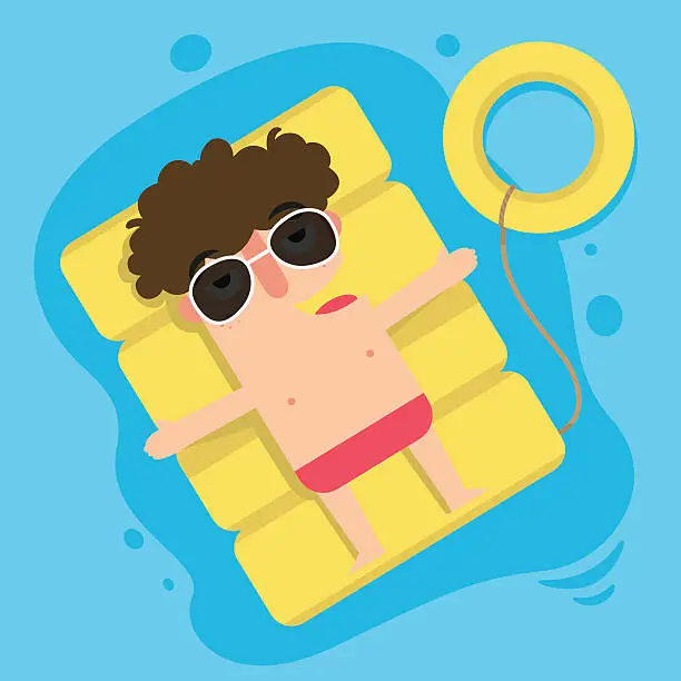 Vector illustration of The boy floating on inflatable,summer vacation fun