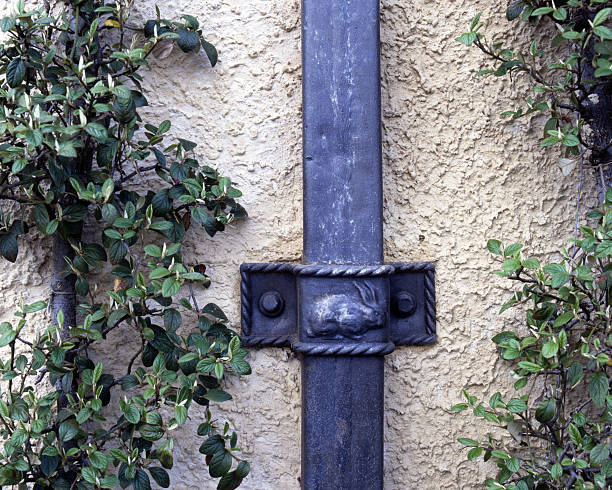 An antique decorated lead rainwater downpipe