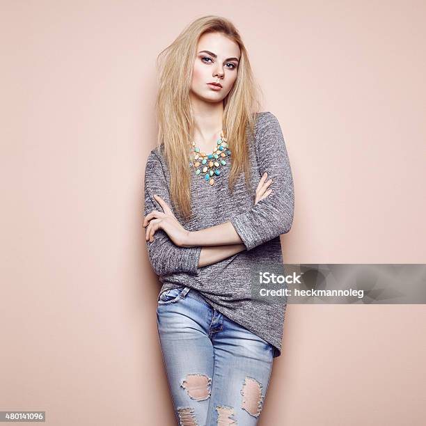 Fashion Portrait Of Beautiful Young Woman With Blond Hair Stock Photo - Download Image Now
