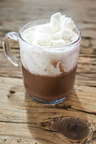 istock chocolate drink with whipped cream in transparent cup on wooden 480141116