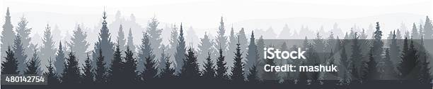 Fir Tree Forest Panorama Stock Illustration - Download Image Now - Forest, Pine Tree, In Silhouette