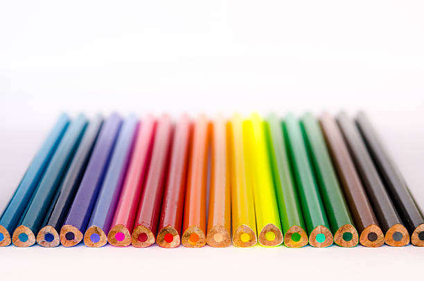 istock Colorful pencils in a row on white background 480144105