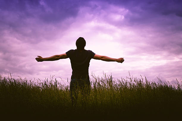istock Male silhouette on sunrise background 480144222