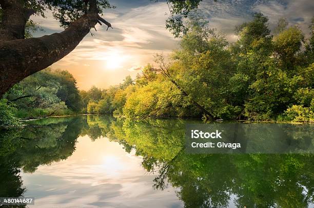 Sonnenuntergang Auf Den Fluss Stockfoto und mehr Bilder von Spiegelung - Spiegelung, Fluss, Baum