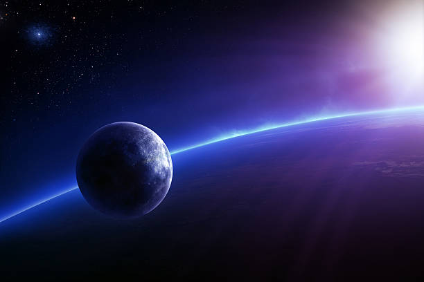 istock Fantasy Earth and Moon with colourful  sunrise 480146191