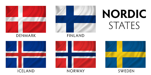 Nordic Scandinavian counties state flags.