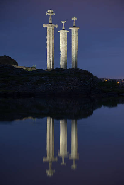 The Three Swords Monument at Night, Stavanger, Norway