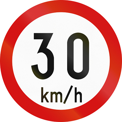 Irish traffic sign restricting speed to 30 kilometers per hour.