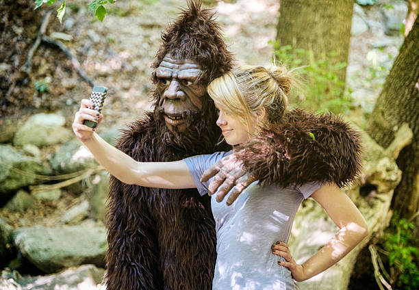 sasquatch selfie - monkey mask animal ape stock-fotos und bilder