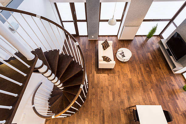 istock Curve stairs in spacious living room 480149506