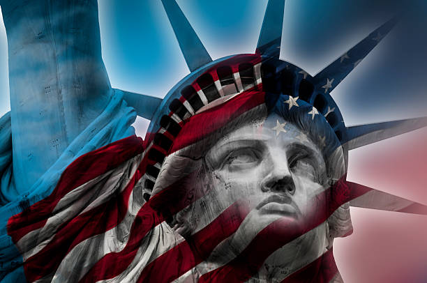 Statue of Liberty Double exposure image of the Statue of Liberty and the American flag immigrant photos stock pictures, royalty-free photos & images