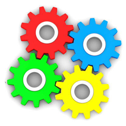 four gears on white background