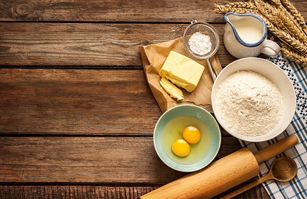 istock Dough recipe ingredients on vintage rural wood kitchen table 480153625