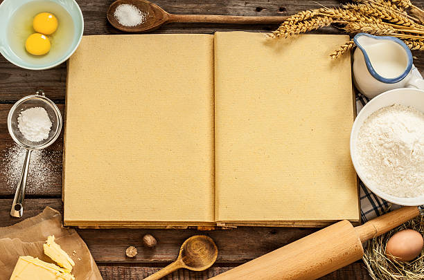 istock Rural kitchen baking cake ingredients and blank cook book 480153727