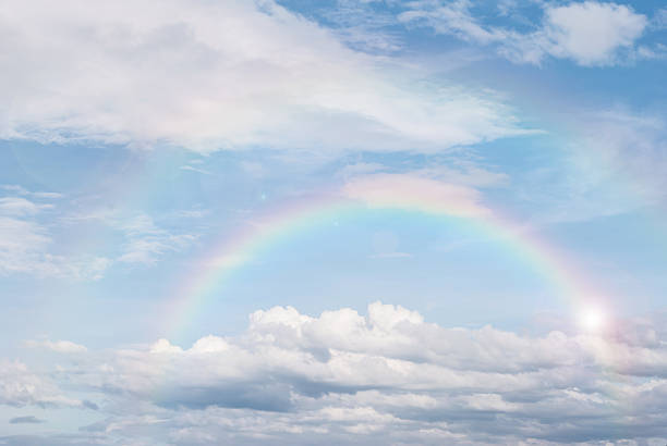 istock rainbow in the blue sky after the rain, for background 480154100