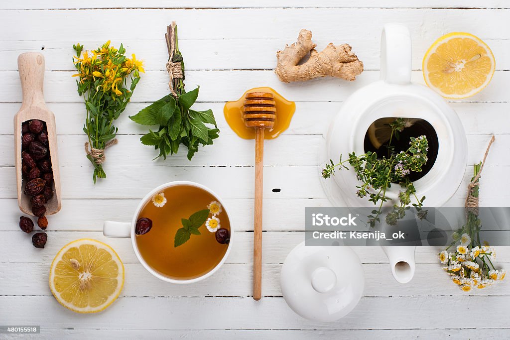 Set for herbal tea. Detox background. 2015 Stock Photo