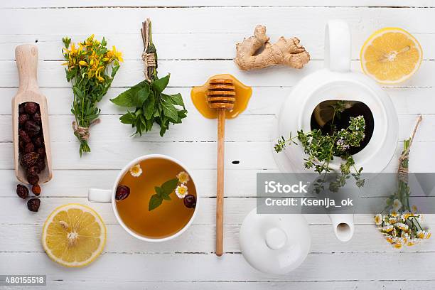 Set For Herbal Tea Detox Background Stock Photo - Download Image Now - 2015, Antioxidant, Backgrounds