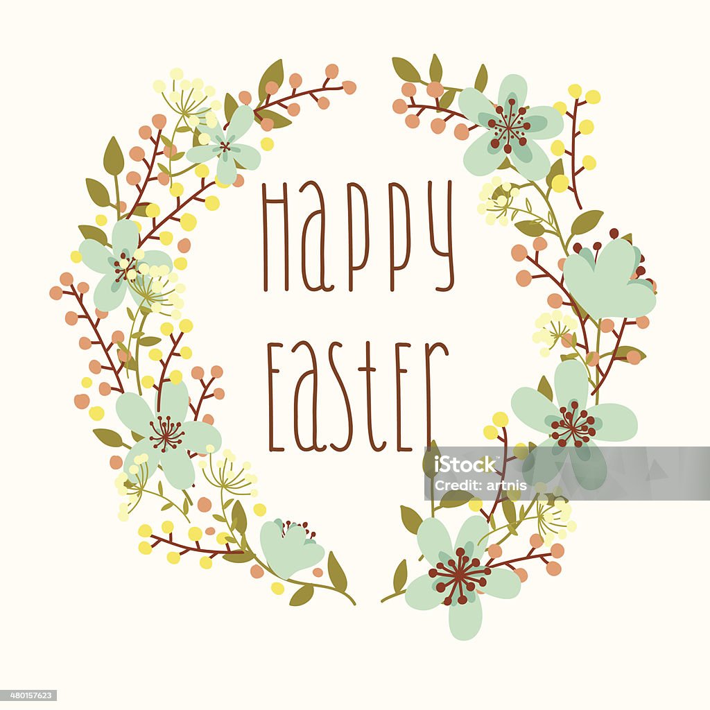 Happy Easter card with floral wreath Happy Easter card with floral wreath. Bright illustration Animal Markings stock vector