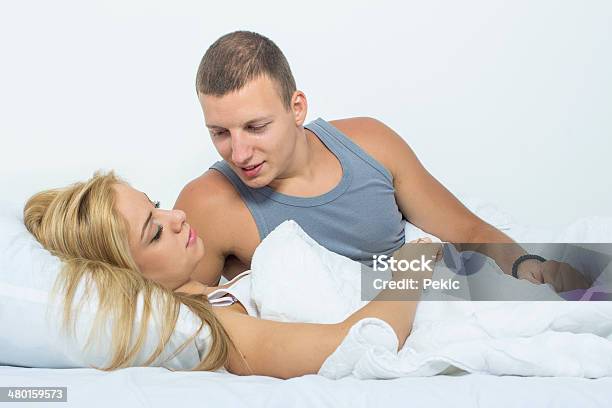 Young Couple In Bed Stock Photo - Download Image Now - 20-29 Years, Adult, Beautiful People