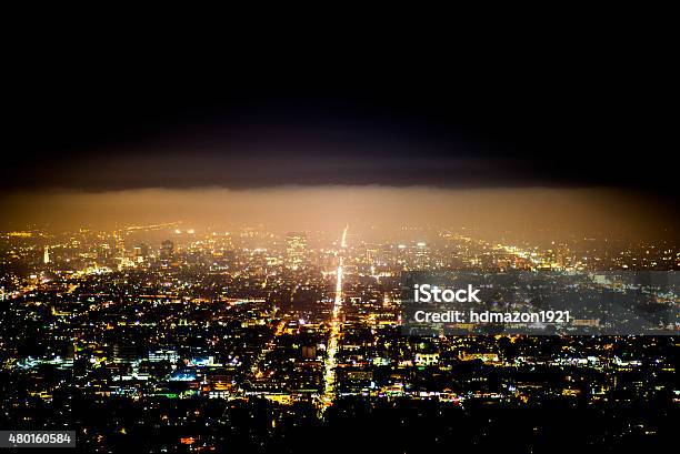 City Lights Over Los Angeles Stock Photo - Download Image Now - 2015, City Of Los Angeles, Fog