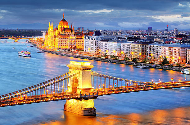 istock Budapest, night view of Chain Bridge on the Danube river. 480161678