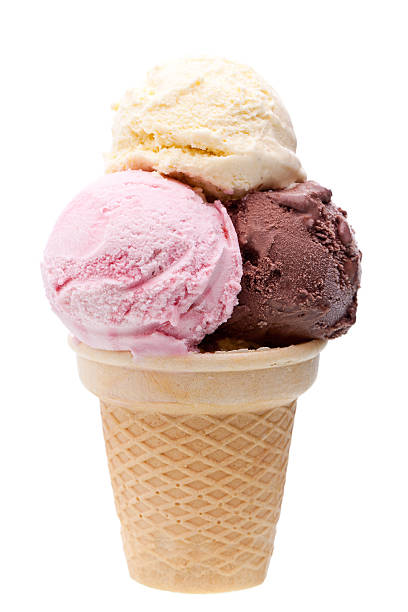 istock ice cream cone with three different scoops of ice cream 480165092