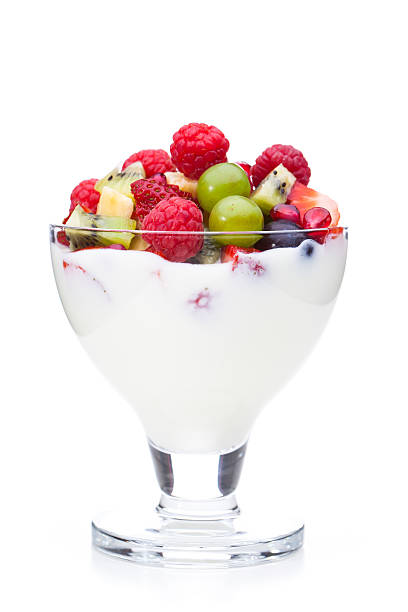 istock Yogurt with fruits isolated on white background 480166590