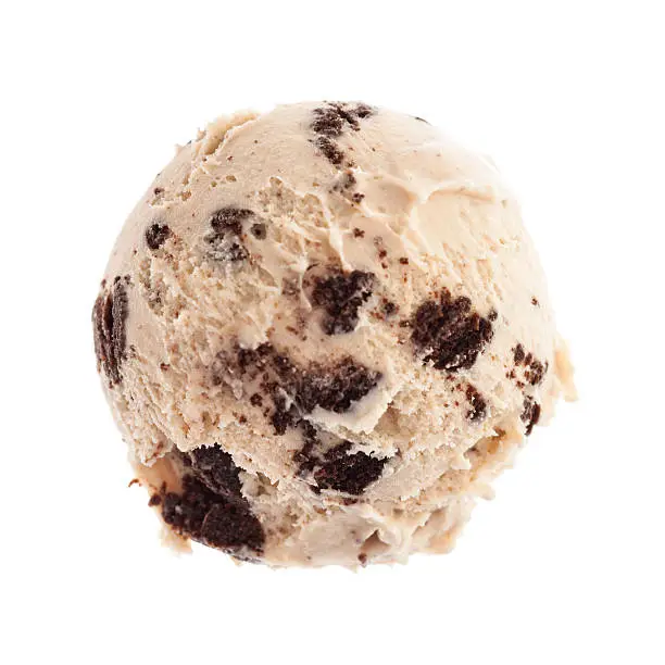 Photo of scoop of vanilla ice cream with pieces of cake