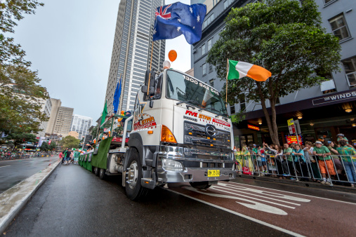 Sydney, NSW Australia - March 16, 2014: Sydney St Patrick's Day Parade: Saint Patrick's Day Parade floats