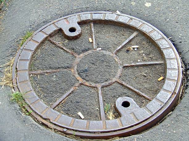 istock Dirty sewer top cover 480169412