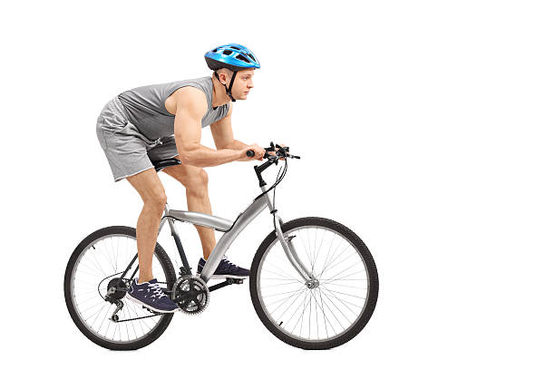 istock Young male biker riding a gray bicycle 480170360