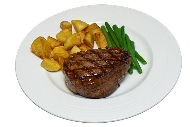 istock Fillet Steak with Beans and Potatoes on a White Plate 480170402