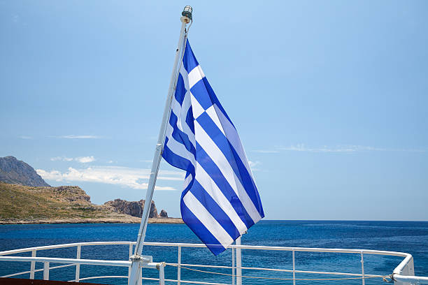 istock Greek flag on a pleasure boat 480170478