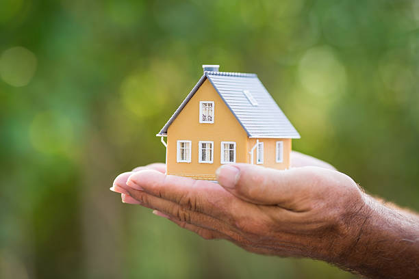 Ecology house in hands stock photo