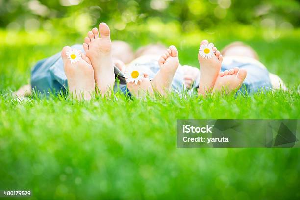 Family Lying On Grass Stock Photo - Download Image Now - Barefoot, Group Of People, Child