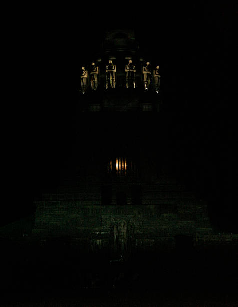 Marques de Pombal statue in Lisbon by night, front view, bottom up