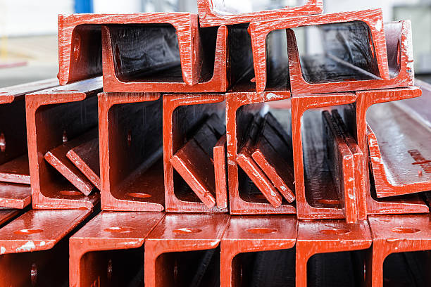 istock Close up heap of U shape beam steel 480184092