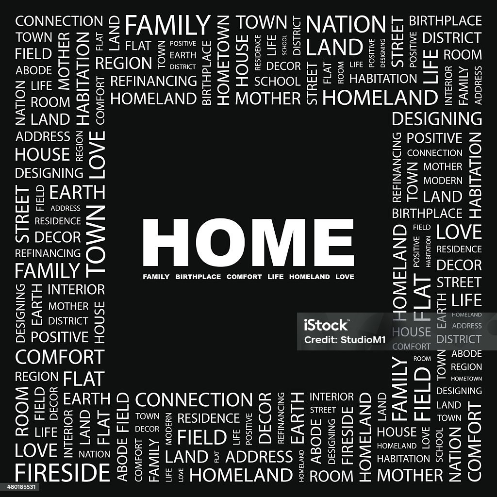 HOME. HOME. Word cloud illustration. Tag cloud concept collage. Home Ownership stock vector