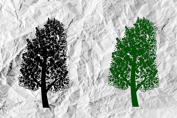 istock Set of trees with leaves on crumpled paper 480188829