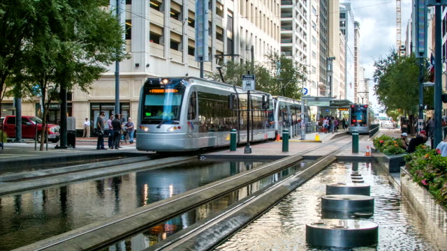 Houston TX Downtown City Center Main Street Scene with Metro
