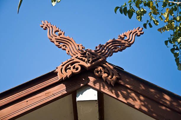 istock Wood gable roof on Thai home 480194886