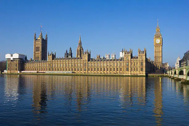 Photo of Westminster on a bright day with reflections