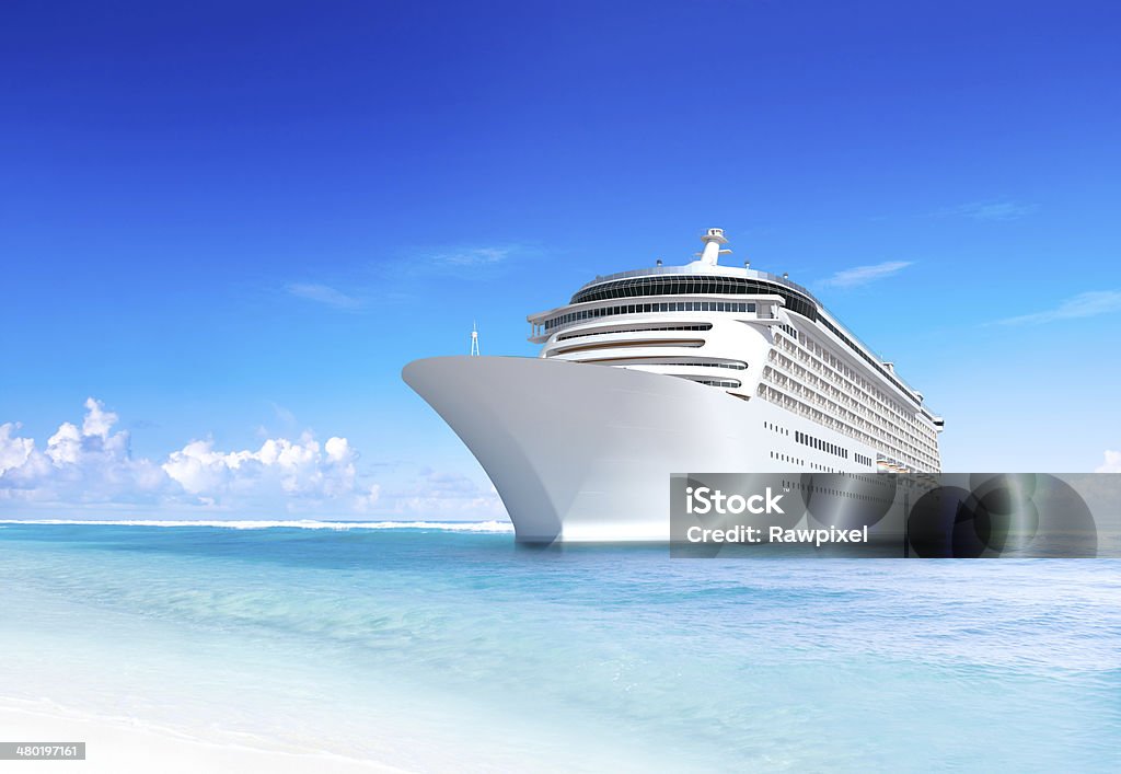 Cruise Ship with Wonderful Tropical Beach  Cruise Ship Stock Photo