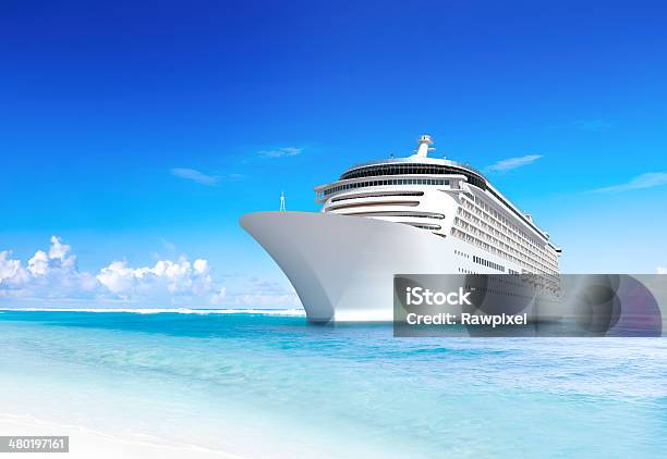 Cruise Ship With Wonderful Tropical Beach Stock Photo - Download Image Now - Cruise Ship, Cruise - Vacation, Ship