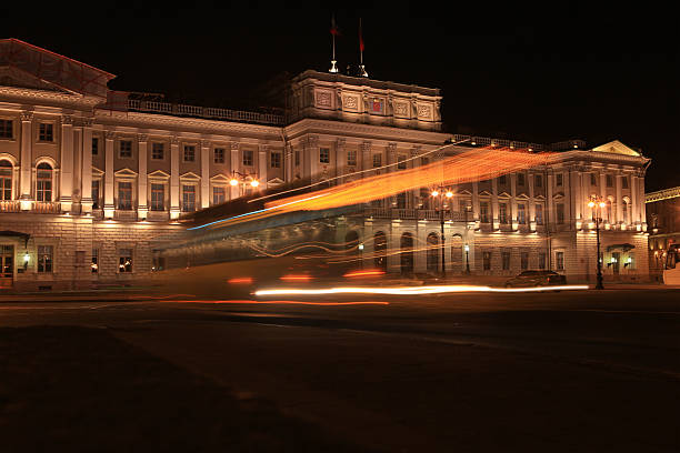 istock Light trace of a passing trolley at the Mariinsky Palace 480206665
